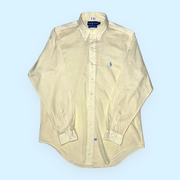 VTG Polo Ralph Lauren Solid Yellow Madras Shirt 100% Cotton Men's L Classic Fit - Picture 12 of 12